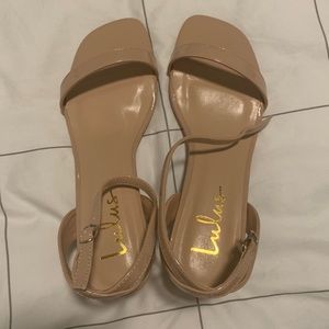 Lulus Everleigh Light Nude Patent Ankle Strap Heel